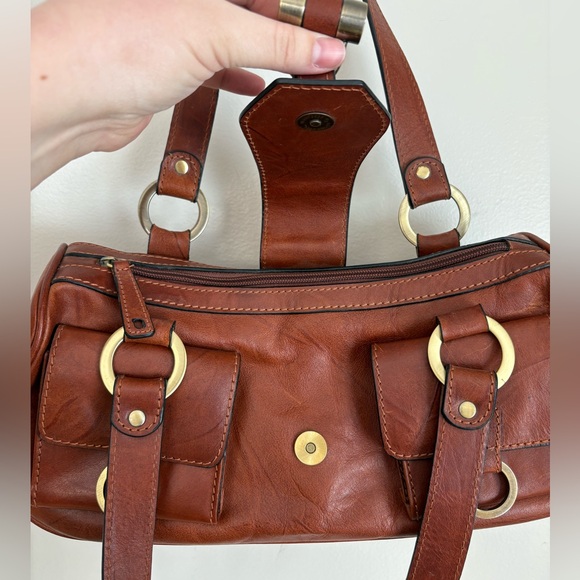 Vintage Cristina Rui Genuine Leather Brown Shoulder Handbag Made In Italy Boho - Picture 6 of 9